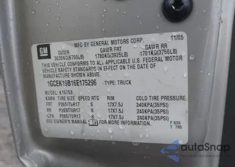 2006 Chevrolet Silverado 1500 Ls из США, поврежденный, VIN 1GCEK19B16E175296